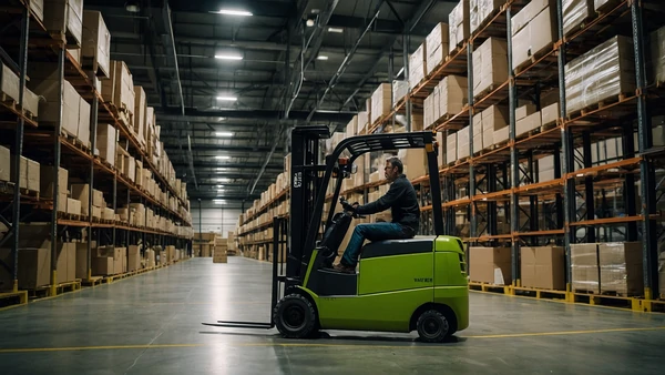 Entrepôt avec des étagères de boîtes en carton pour le déstockage